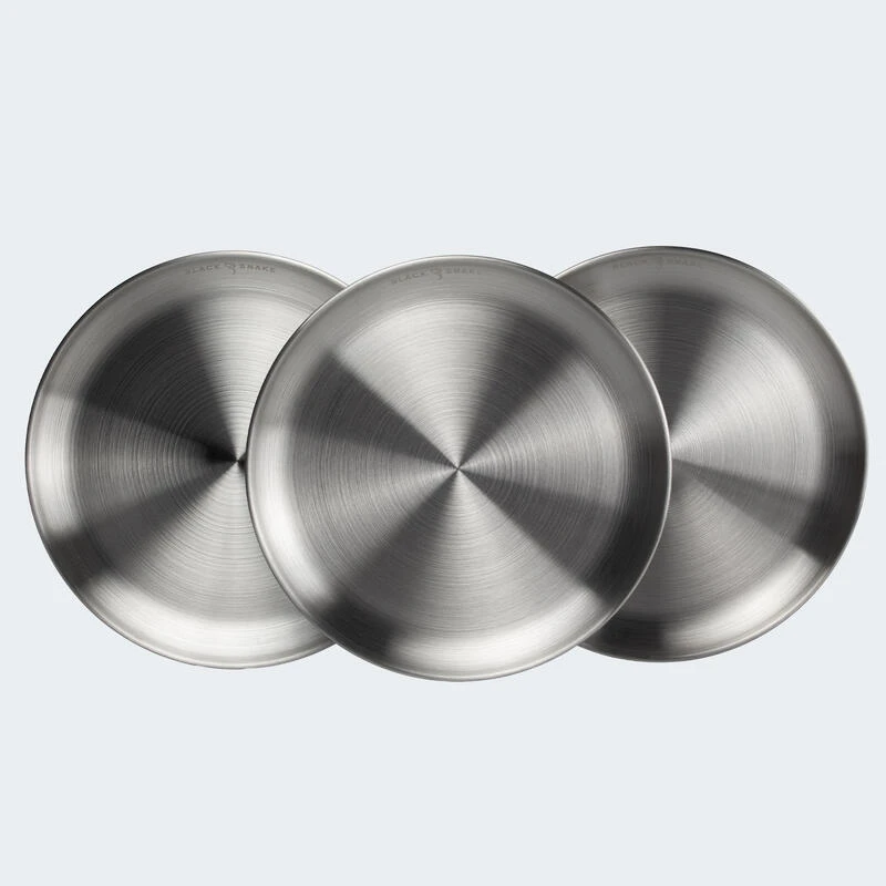 Assiette Plate De Camping | Diamètre Env. 23 Cm | Acier Inox | 3 Assiettes – Image 2