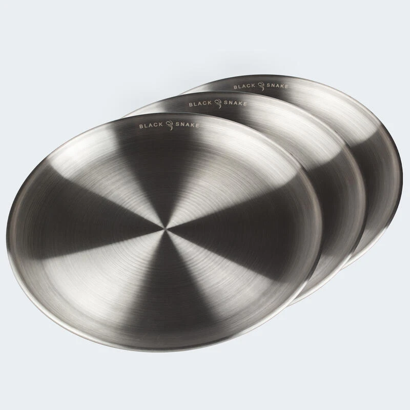 Assiette Plate De Camping | Diamètre Env. 23 Cm | Acier Inox | 3 Assiettes – Image 4