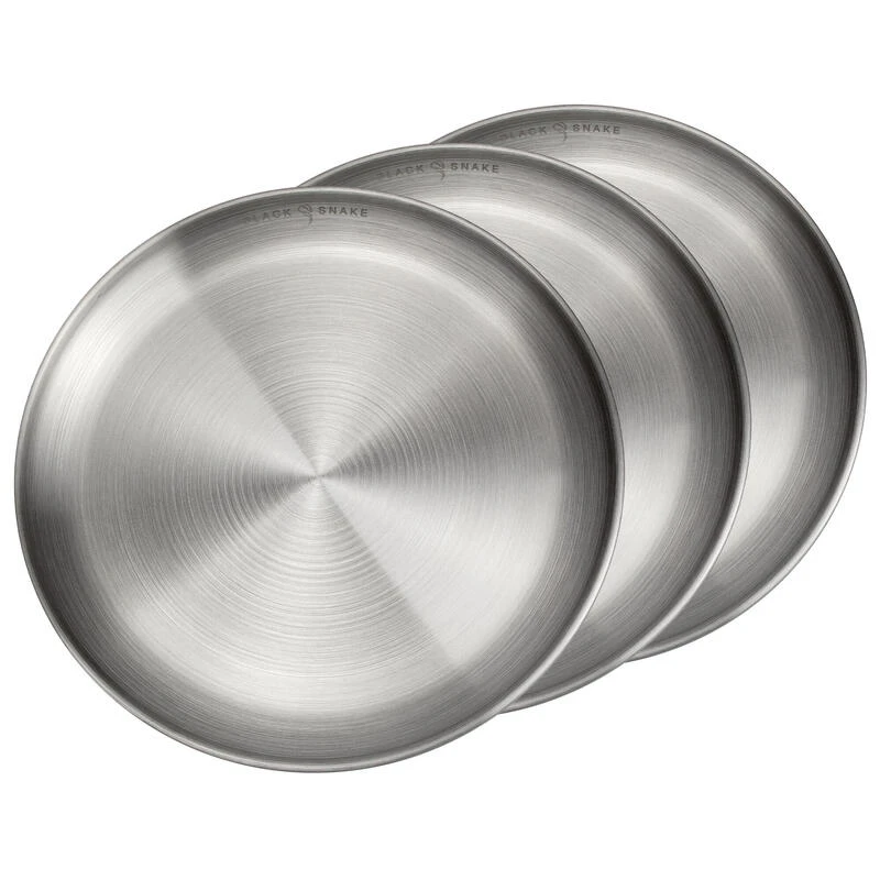 Assiette Plate De Camping | Diamètre Env. 23 Cm | Acier Inox | 3 Assiettes