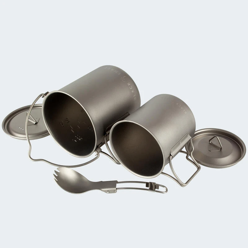 Batterie De Cuisine De Camping Set | Casseroles + Fourchette/Cuillère | Titane – Image 2