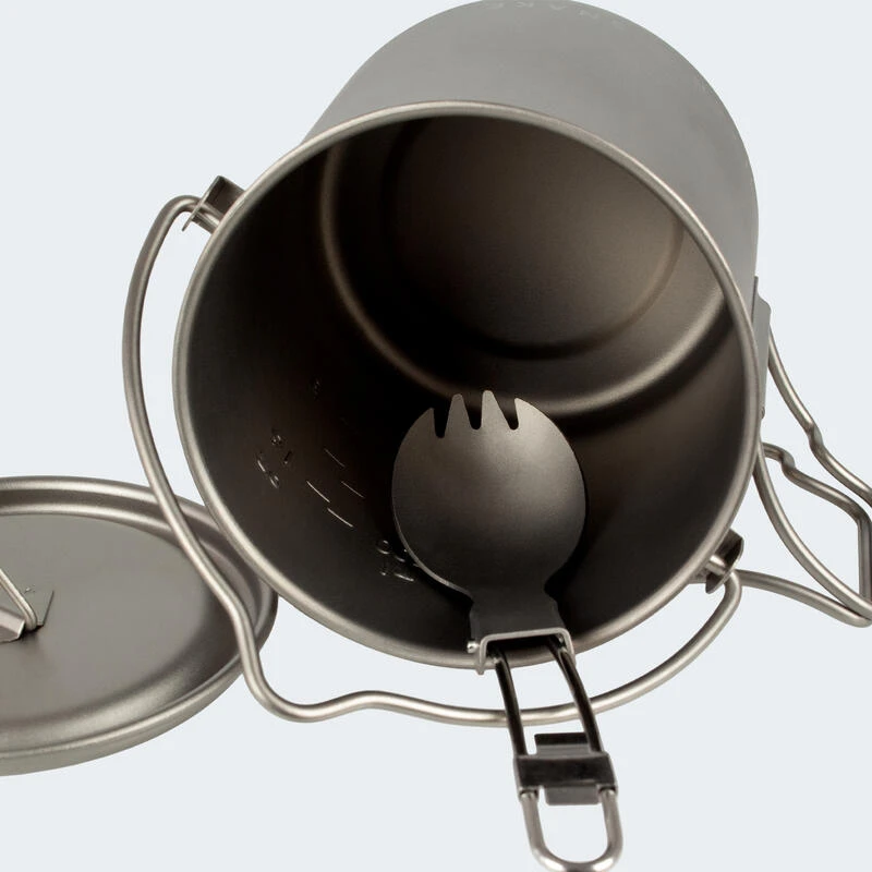Batterie De Cuisine De Camping Set | Casseroles + Fourchette/Cuillère | Titane – Image 3
