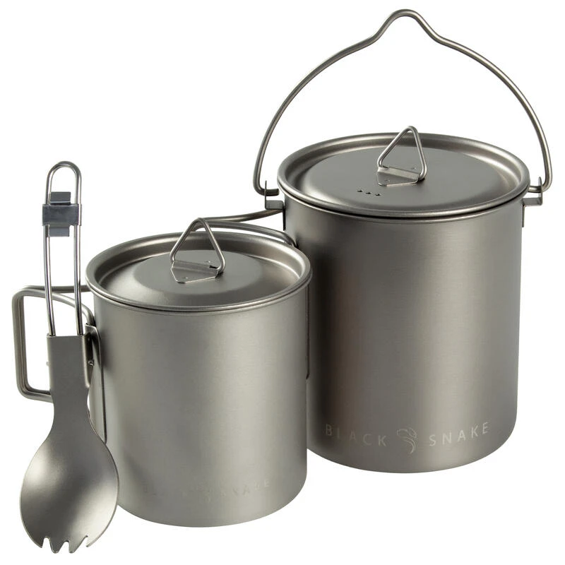 Batterie De Cuisine De Camping Set | Casseroles + Fourchette/Cuillère | Titane