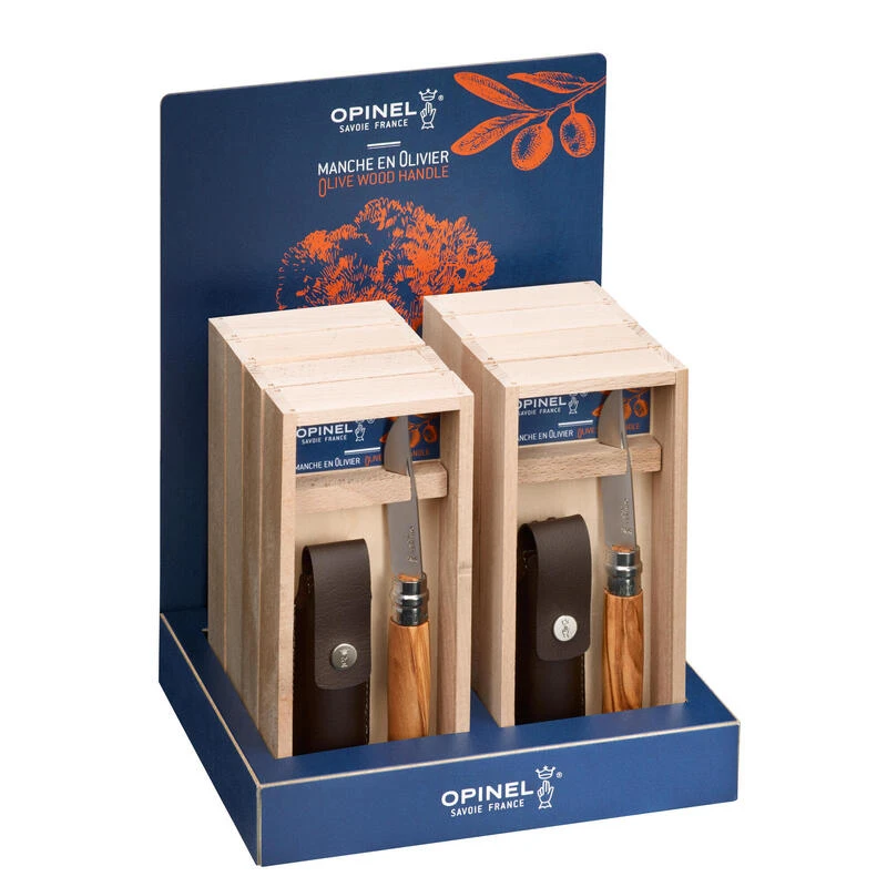 Coffret Couteau Opinel Randonnée Numéro 8 En Bois D'olivier, Avec Son étui Cuir – Image 2