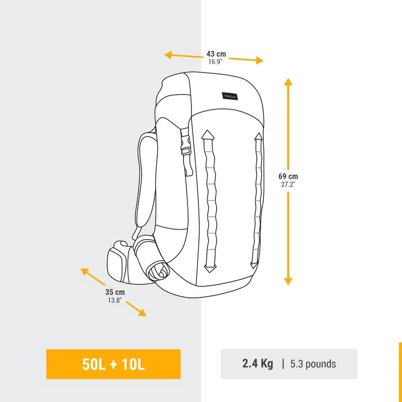 Sac à Dos De Trekking Femme 50+10 L - MT900 SYMBIUM – Image 3