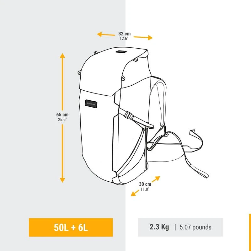 Sac à Dos De Voyage Et Trekking Ouverture Valise 50 + 6 L Homme - Travel 900 – Image 7